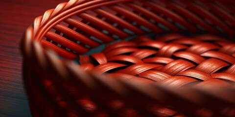 Red rattan wooden basket weaving background. AI Generated