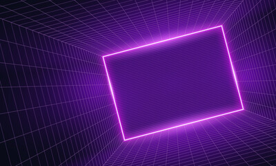 Empty futuristic digital box room vibrant color background with white grid space line color surface. Network cyber technology. banner, cover, terrain, sci-fi, wireframe, and related to background.