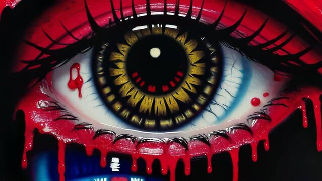 A close-up of a bleeding eye with a dramatic effect. Generative ai