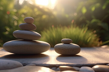 Obraz na płótnie Canvas Zen stones garden meditation with sunset light