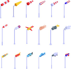 Windsock icons set isometric vector. Winter nature. Weather cloud