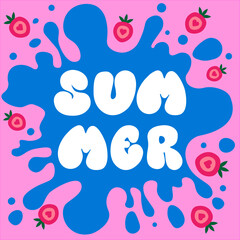 Fototapeta na wymiar SUMMER colorful lettering hand drawn print with water splashes, vector illustration 
