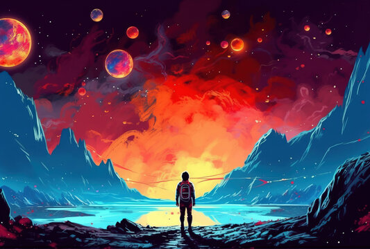 Boy space explorer. sketch art for artist creativity and inspiration. generative AI	
