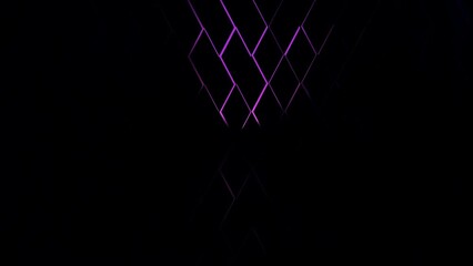 3D render futuristic animated background from rhomb shapes with neon back lighting, minimal diamonds grid tiles pattern with random objects displacement, 4K live wallpaper
