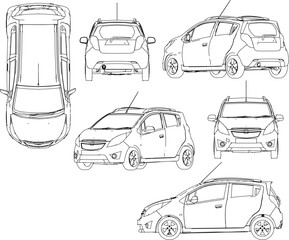 Vector illustration of family mini citycar racing car cartoon illustration