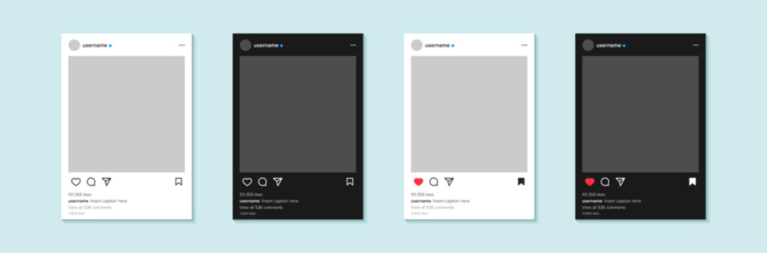 Instagram post frame mockup template design vector in light mode and dark mode