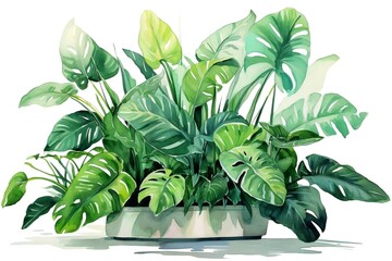 A beautiful illustration featuring a Bali house plant in an artful watercolor style, showcasing foliage and a stalk, Generative Ai