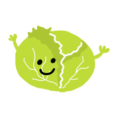 キャベツのキャラクター手描きカラーイラスト素材