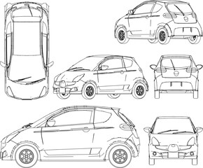 Obraz premium Vector illustration sketch of family citycar cartoon