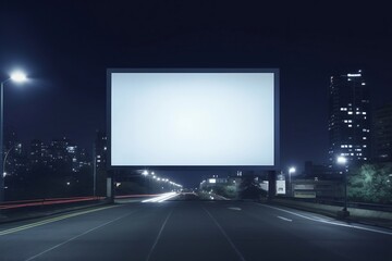 Nighttime Prominence Blank Billboard and Outdoor Advertising at Night. Generative AI
