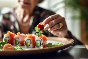 mature women eating sushi template