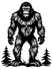 Bigfoot on White Linocut