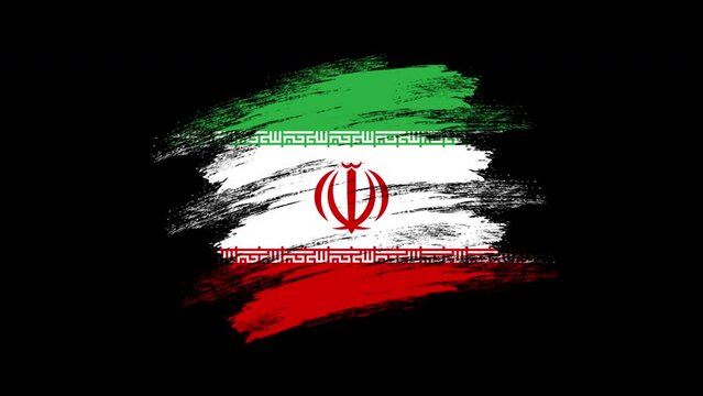 4K Paint Brush Iran Flag with Alpha Channel. Waving Brushed Iranian Banner. Transparent Background Texture Fabric Pattern High Detail.