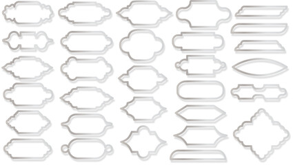 Set of silver outline Islamic ramadan kareem and eid mubarak windows and labels. vector elements