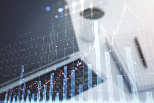 Multi exposure of abstract financial diagram on computer background, banking and accounting concept - Powered by Adobe