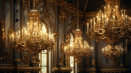 Luxury interior of a baroque palace in Paris, France