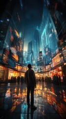 futuristic cityscape. Skyscrapers of varying heights and colors represent different national economies - generative ai