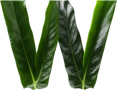 Green leaf typography text design uppercase alphabet W