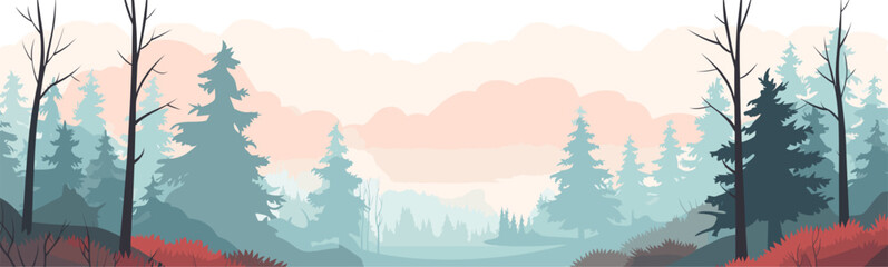 misty morning in a forest vector simple 3d smooth isolated illustration