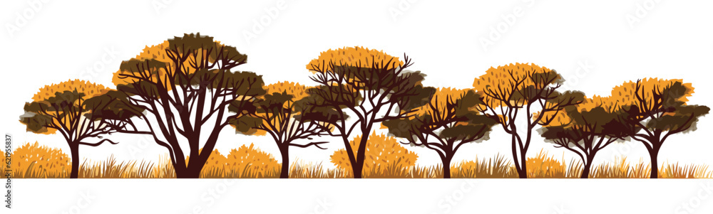 Sticker savannah with acacia trees vector simple 3d smooth isolated illustration