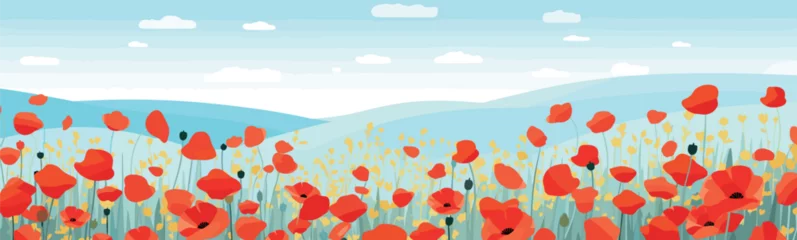 Foto op Plexiglas vibrant poppy field vector simple 3d smooth cut and isolated illustration © Zaharia Levy