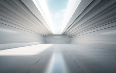 A white 3D space with a light shining above it.