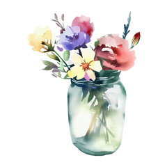 Flowers Jar Watercolor Clipart