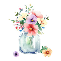 Flowers Jar Watercolor Clipart