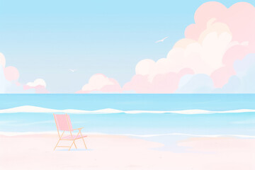 Drawing minimal pastel tropical beach background. Summer concept. Generative ai.