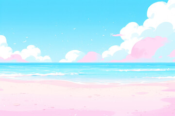 Fototapeta na wymiar Drawing minimal pastel tropical beach background. Summer concept. Generative ai.