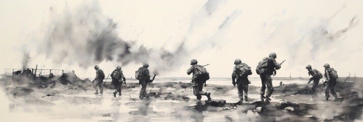 World war II battle scene illustration. AI Generative Art. - 621957011