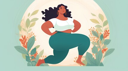 Concept of Love Yourself, Self Esteem, Plus Size, Self Love, and Body Positivity is powerfully encapsulated in a beautiful image of a plus size woman confidently celebrating her body. Generative AI