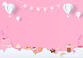 Bakery background with cloud and hot air balloon