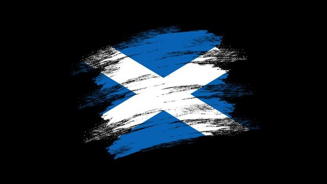 4K Paint Brush Scotland Flag with Alpha Channel. Waving Brushed Scottish Banner. Transparent Background Texture Fabric Pattern High Detail.