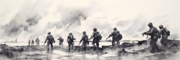 World war II battle scene illustration. AI Generative Art. - 621957210