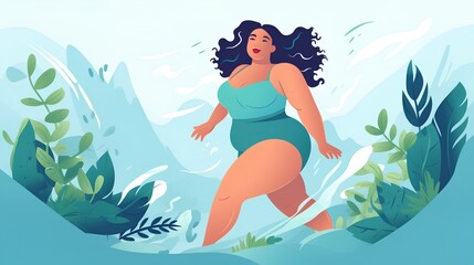 Obraz na płótnie Canvas Concept of Love Yourself, Self Esteem, Plus Size, Self Love, and Body Positivity is powerfully encapsulated in a beautiful image of a plus size woman confidently celebrating her body. Generative AI