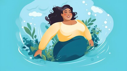 Concept of Love Yourself, Self Esteem, Plus Size, Self Love, and Body Positivity is powerfully encapsulated in a beautiful image of a plus size woman confidently celebrating her body. Generative AI