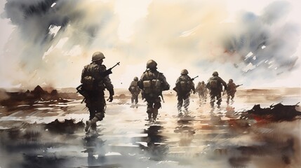 World war II battle scene illustration. AI Generative Art.