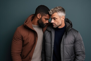 Fototapeta na wymiar Generative AI - Embracing Love and Unity: A Thoughtful Contemporary Gay Male Couple