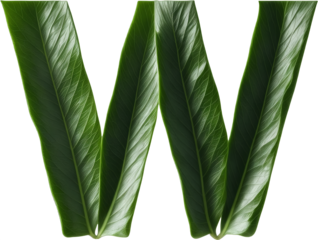 Green leaf typography text design lowercase alphabet w