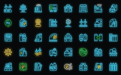 Hydrogen energy icons set outline vector. Fuel energy. Car vehicle neon color on black