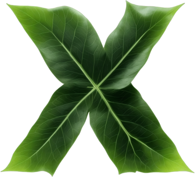 Green leaf typography text design lowercase alphabet x