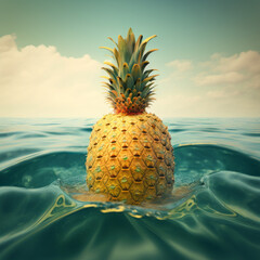 Summer pineapple in the ocean. Generative AI