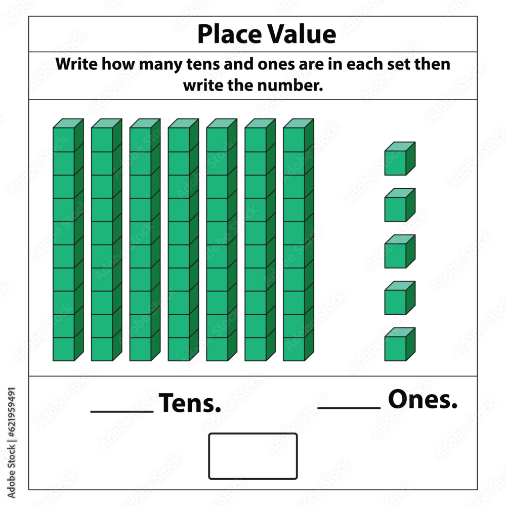 Wall mural place value tens and ones. 10 blocks. and single blocks. vector illustration isolated on white backg