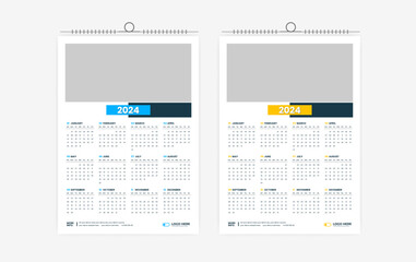 2024 One page wall calendar design template, modern 12 months one page calendar	