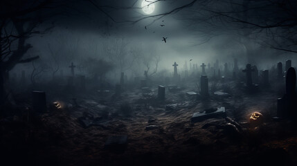 Generative ai of eerie cemetery Halloween background