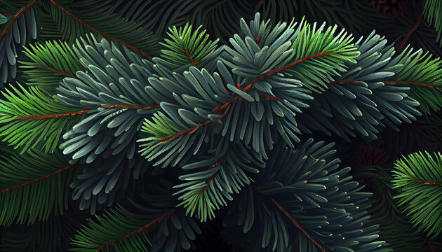 Beautiful seamless pattern with fir tree branches, coniferous forest endless texture. Evergreen nature background. Christmas or new year backdrop Ai generated image