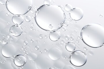 Close-up of white transparent drops liquid bubbles molecules. 