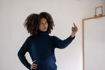 Portrait of pregnant businesswoman still working Talking about work rigorously in a meeting with a...