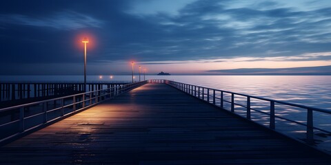 Fototapeta na wymiar Blue Hour before the sunrise along the pier